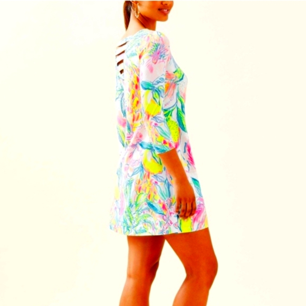 🍋🌺 Lilly Pulitzer Ophelia Swing Dress Fiesta Bamba Lemon Floral Lattice Back